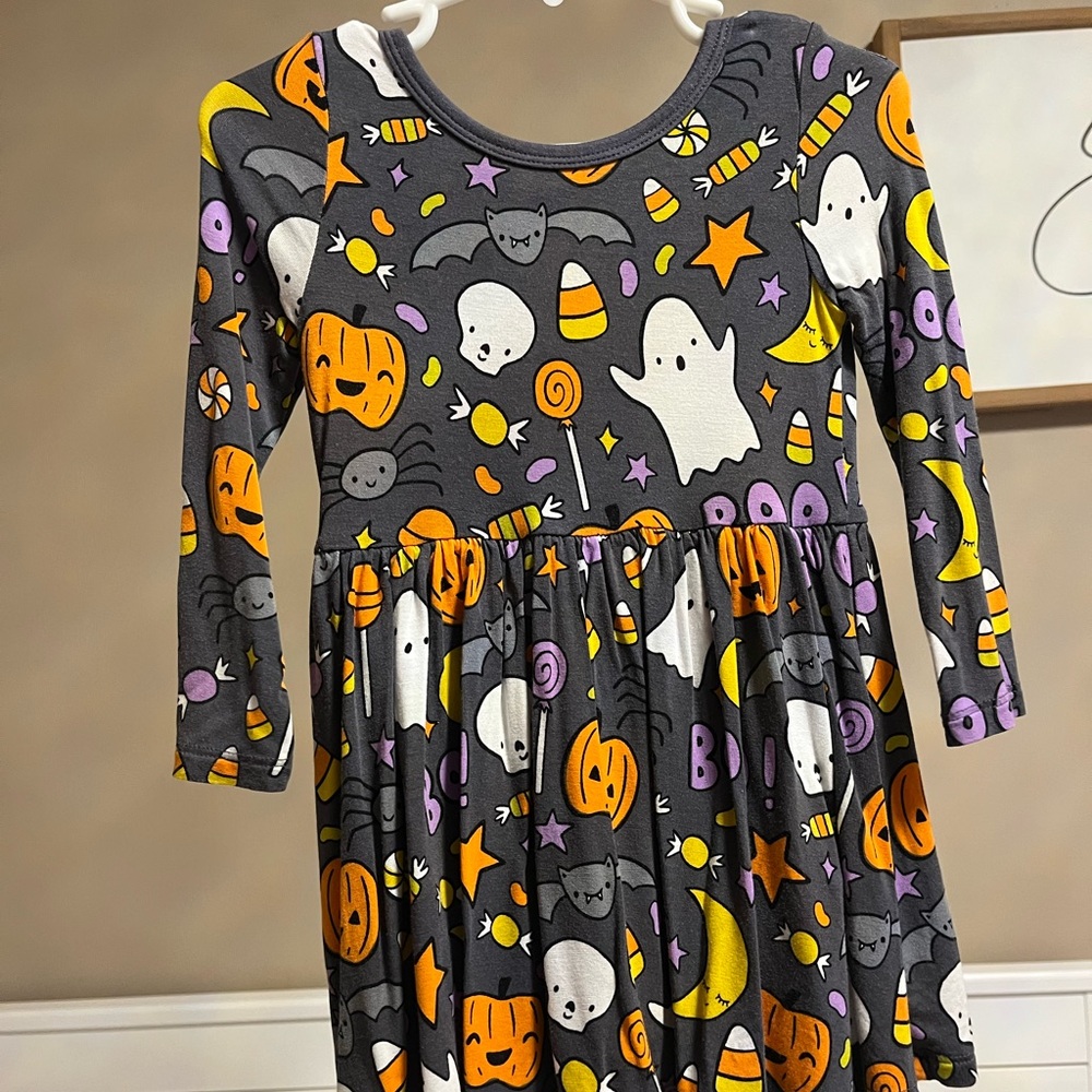 Little Sleepies Halloween Ghost and Pumpkin Dress - Gray, Orange, Purple, Yellow